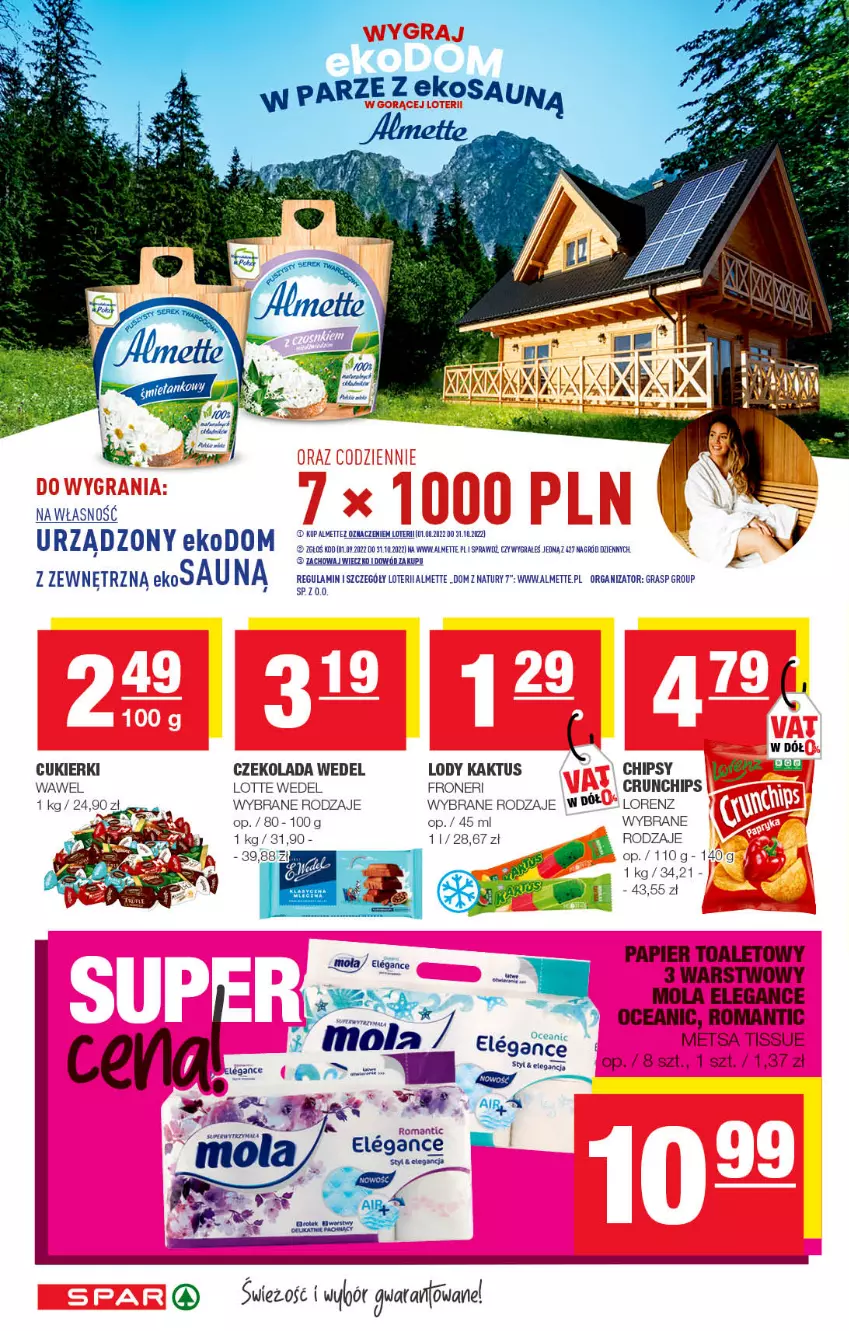 Gazetka promocyjna Spar - Spar - ważna 28.08 do 07.09.2022 - strona 10 - produkty: Almette, Chipsy, Crunchips, Cukier, Cukierki, Czekolada, Gra, Kaktus, LG, Lody, Lorenz, Mola, Papier, Papier toaletowy, Wawel