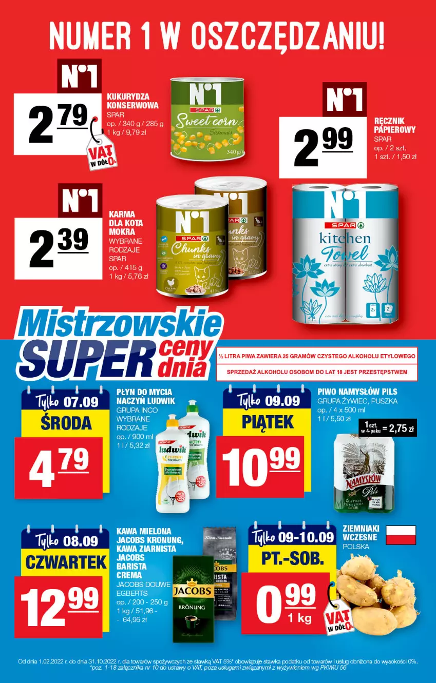 Gazetka promocyjna Spar - Spar - ważna 28.08 do 07.09.2022 - strona 9 - produkty: Jacobs, Kawa, Kawa ziarnista, Namysłów, Piwo, Płyn do mycia, Sok