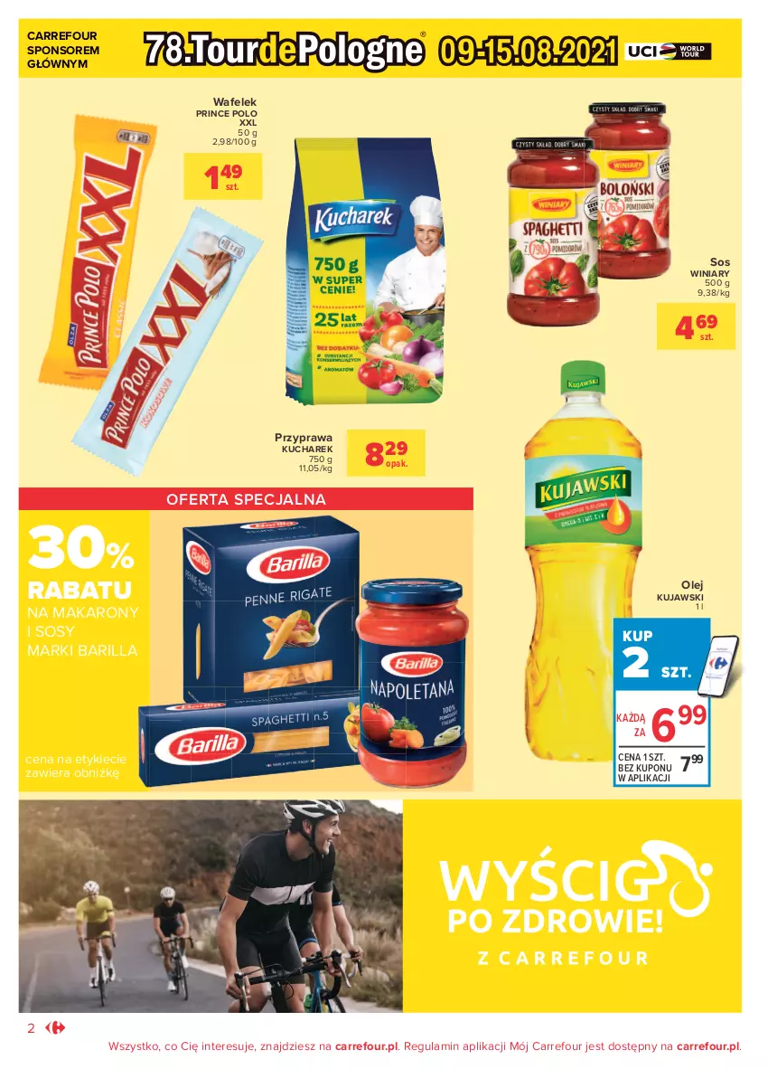 Gazetka promocyjna Carrefour - Gazetka Market - ważna 12.07 do 24.07.2021 - strona 2 - produkty: Barilla, Kucharek, Kujawski, Makaron, Olej, Prince Polo, Sos, Wafelek, Winiary