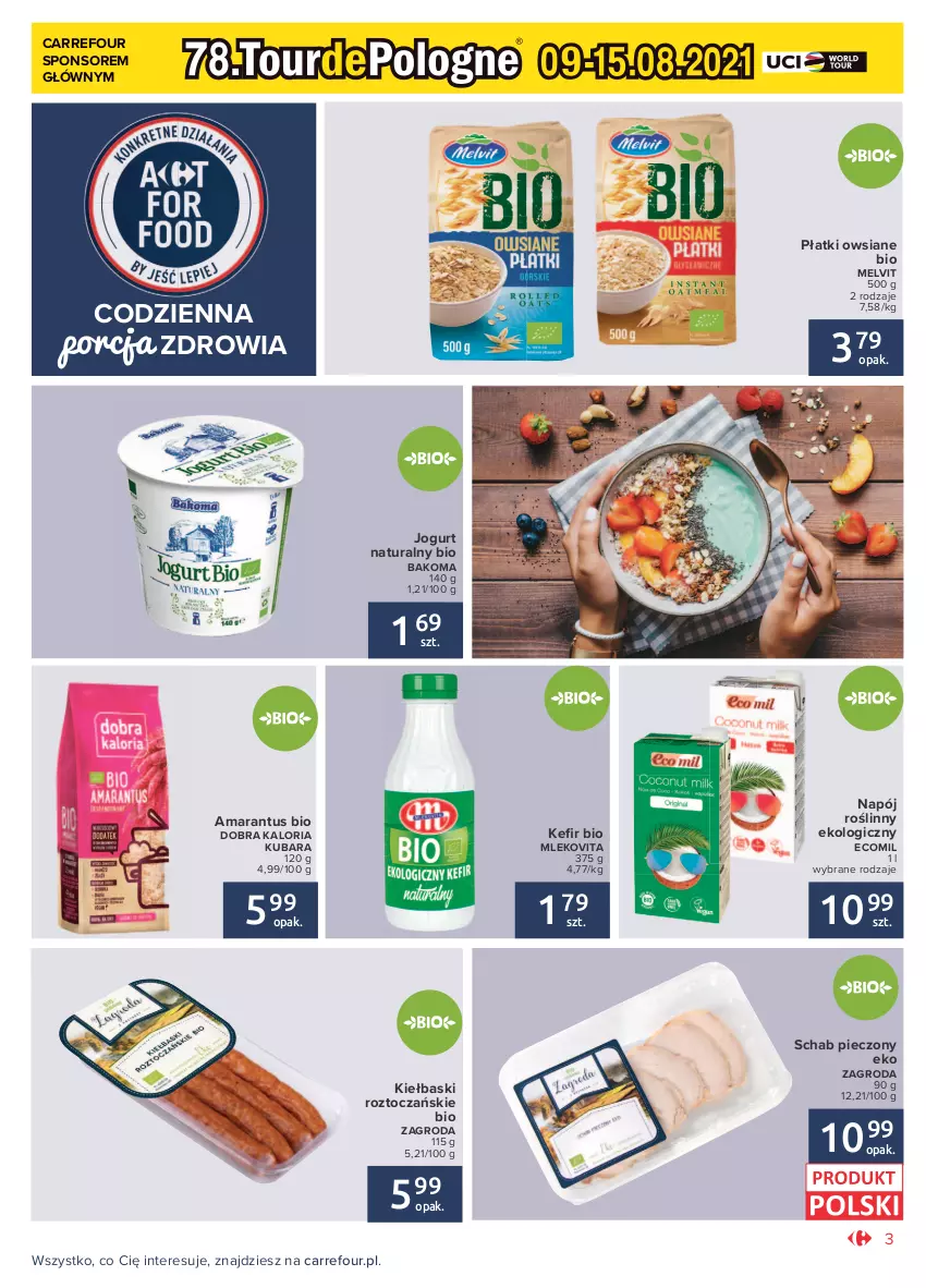 Gazetka promocyjna Carrefour - Gazetka Market - ważna 12.07 do 24.07.2021 - strona 3 - produkty: Bakoma, Jogurt, Jogurt naturalny, Melvit, Mleko, Mlekovita, Napój, Napój roślinny, Piec, Płatki owsiane, Por, Schab pieczony