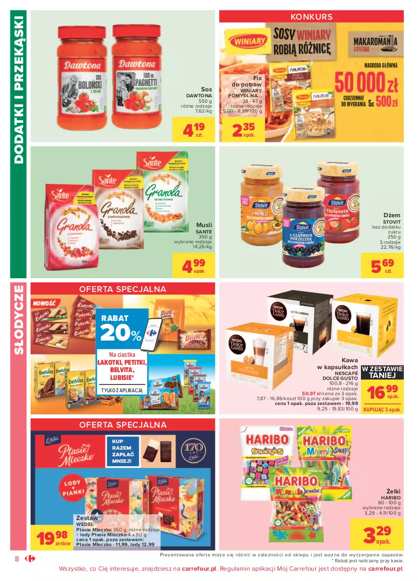 Gazetka promocyjna Carrefour - Gazetka Market - ważna 12.07 do 24.07.2021 - strona 8 - produkty: BelVita, Ciastka, Dawtona, Dolce Gusto, Dżem, Haribo, Kawa, Kosz, Lody, Lubisie, Mleczko, Mus, Nescafé, Ptasie mleczko, Sante, Sos, Winiary