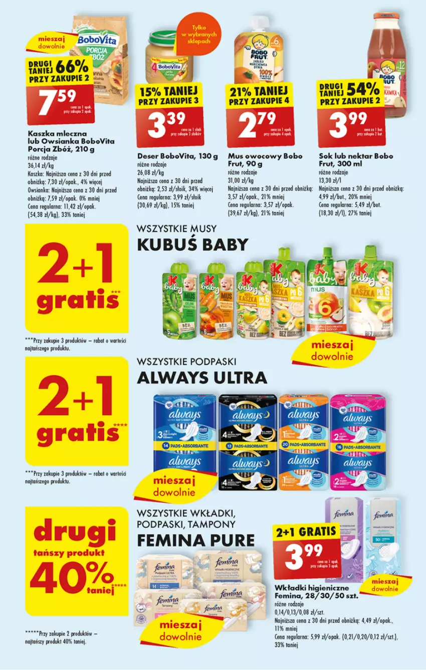 Gazetka promocyjna Biedronka - Od poniedzialku - ważna 23.10 do 28.10.2023 - strona 51 - produkty: Always, Always Ultra, BoboVita, Deser, Fa, Kubuś, Mus, Nektar, Owsianka, Podpaski, Por, Pur, Ser, Sól, Tampony, Wkładki