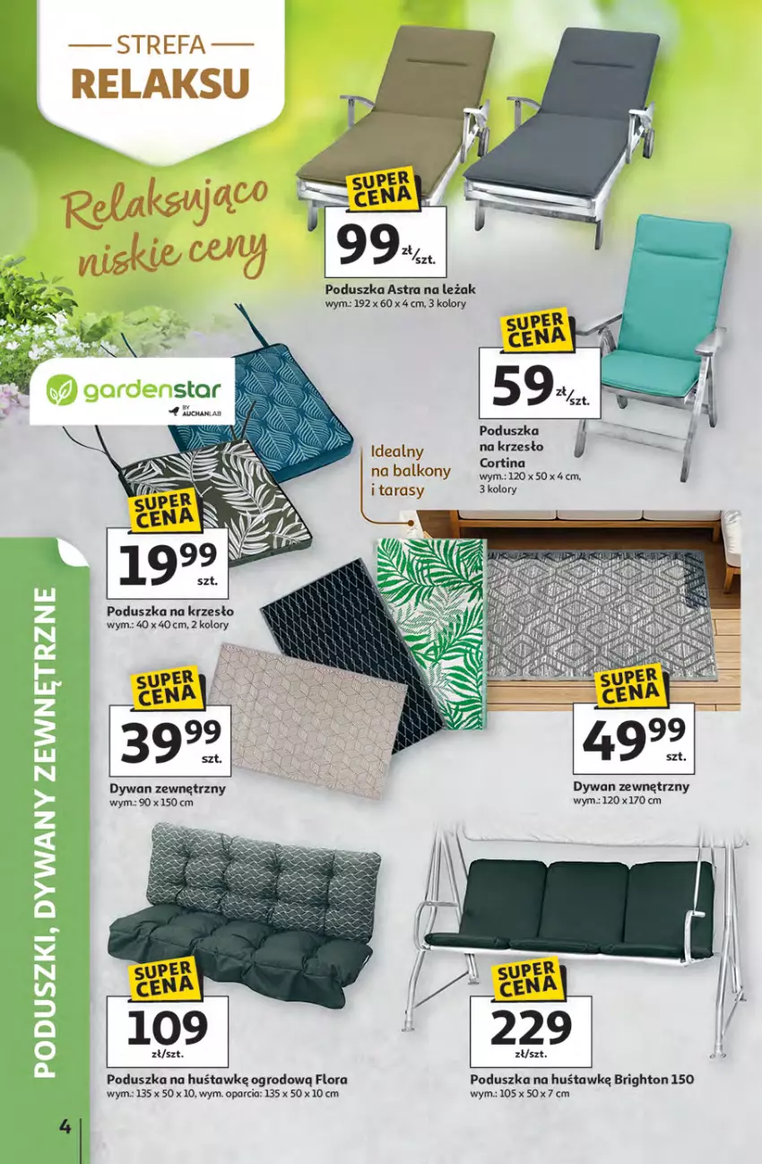 Gazetka promocyjna Auchan - Strefa Relaksu Hipermarket - ważna 09.04 do 22.04.2026 - strona 4 - produkty: Dywan, Flora, Krzesło, Poduszka
