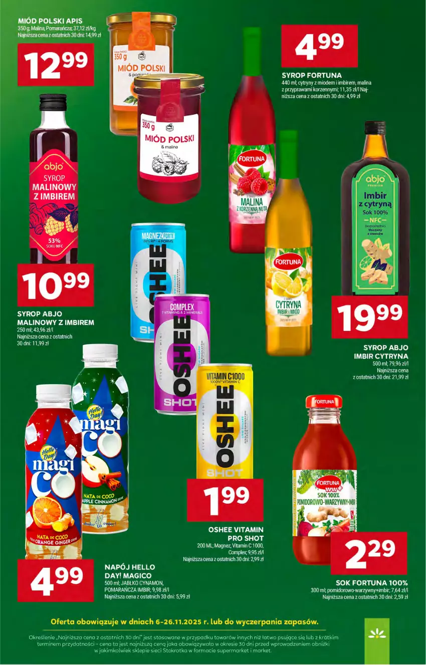 Gazetka promocyjna Stokrotka - Supermarket - ważna 20.11 do 26.11.2025 - strona 33 - produkty: Cytryny, Fa, Fortuna, Gin, Imbir, Magnez, Miód, Oshee, Sok, Syrop