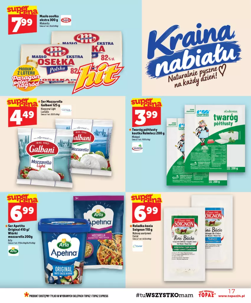 Gazetka promocyjna Topaz - Gazetka - ważna 08.10 do 14.10.2026 - strona 17 - produkty: BIC, Galbani, Gin, Masło, Mleko, Mlekovita, Mozzarella, Mus, Rolmlecz, Ser, Top, Twaróg, Twaróg półtłusty, Vita C