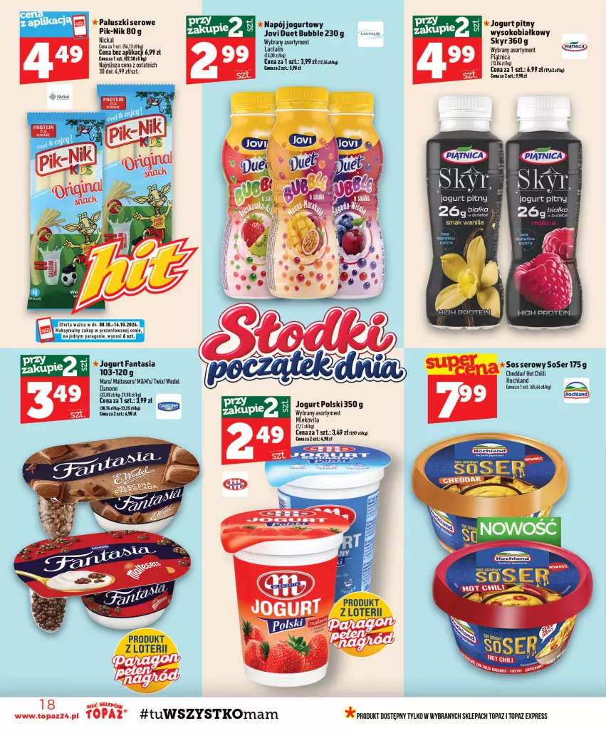 Gazetka promocyjna Topaz - Gazetka - ważna 08.10 do 14.10.2026 - strona 18 - produkty: Danone, Fa, Fanta, Hochland, Jogurt, Jogurt pitny, Mars, Mleko, Mlekovita, Napój, Napój jogurtowy, Ser, Sos, Top, Twix