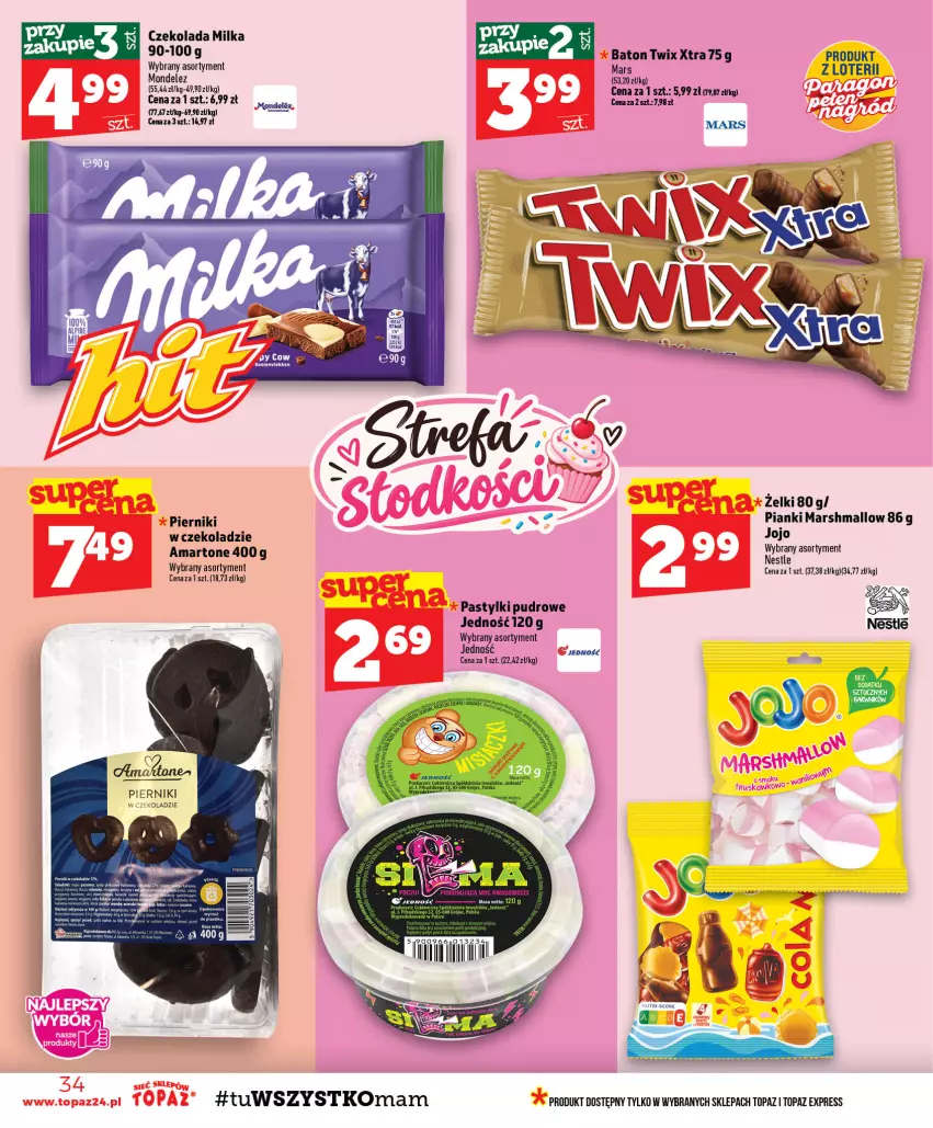 Gazetka promocyjna Topaz - Gazetka - ważna 08.10 do 14.10.2026 - strona 34 - produkty: Baton, Czekolada, Mars, Milka, Pastylki, Piernik, Pierniki w czekoladzie, Top, Twix