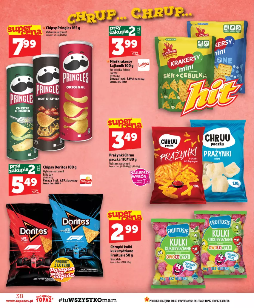 Gazetka promocyjna Topaz - Gazetka - ważna 08.10 do 14.10.2026 - strona 38 - produkty: Chipsy, Chrupki, Gin, Krakersy, Lajkonik, Pringles, Ser, Top