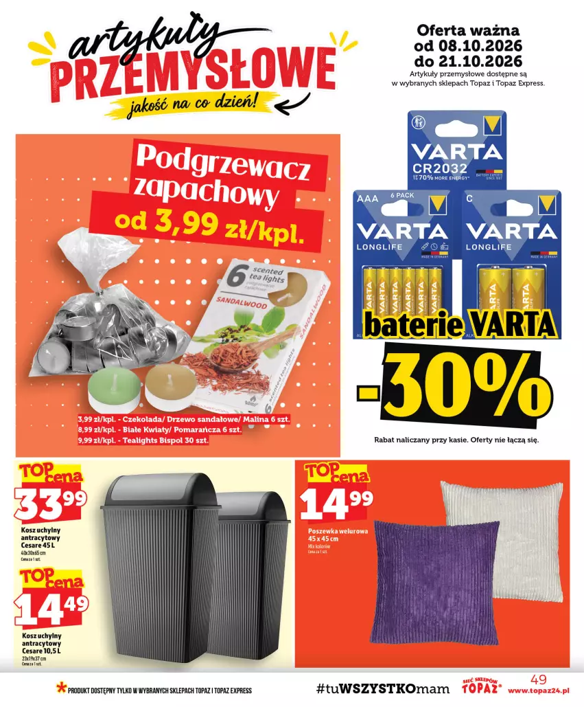 Gazetka promocyjna Topaz - Gazetka - ważna 08.10 do 14.10.2026 - strona 49 - produkty: Gaga, Kosz, Top, Varta