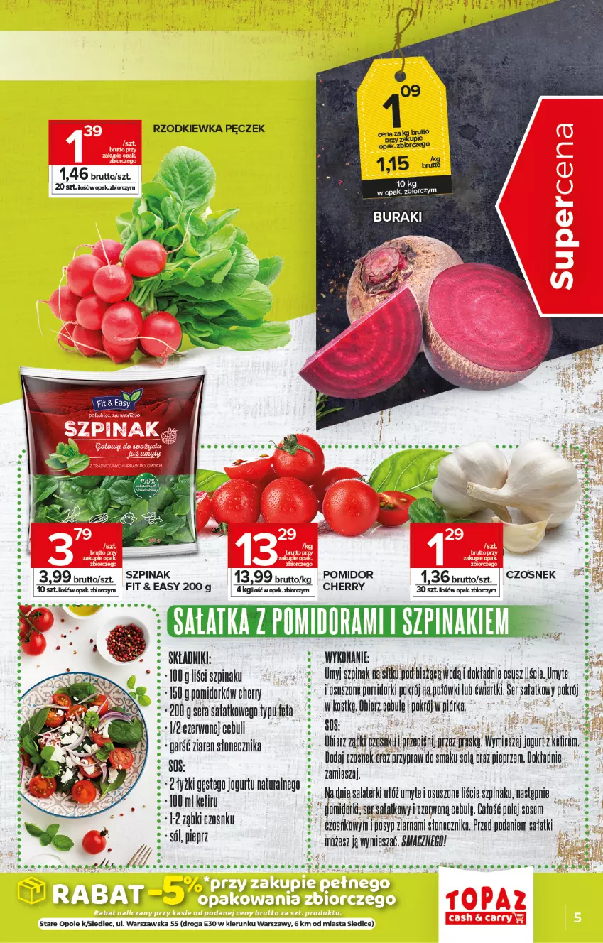 Gazetka promocyjna Topaz - Gazetka - ważna 18.03 do 24.03.2021 - strona 5 - produkty: Czosnek, Fa, Jogurt, Olej, Pieprz, Pomidorki, Rzodkiewka, Sałat, Ser, Sól, Sos, Szpinak