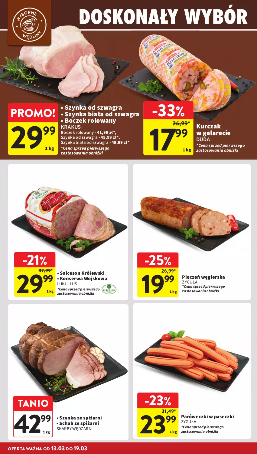 Gazetka promocyjna Intermarche - Gazetka promocyjna - ważna 13.03 do 19.03.2025 - strona 14 - produkty: Boczek, Duda, Gala, Gra, Krakus, Królewski, Kurczak, Piec, Salceson, Ser, Szynka, Szynka biała