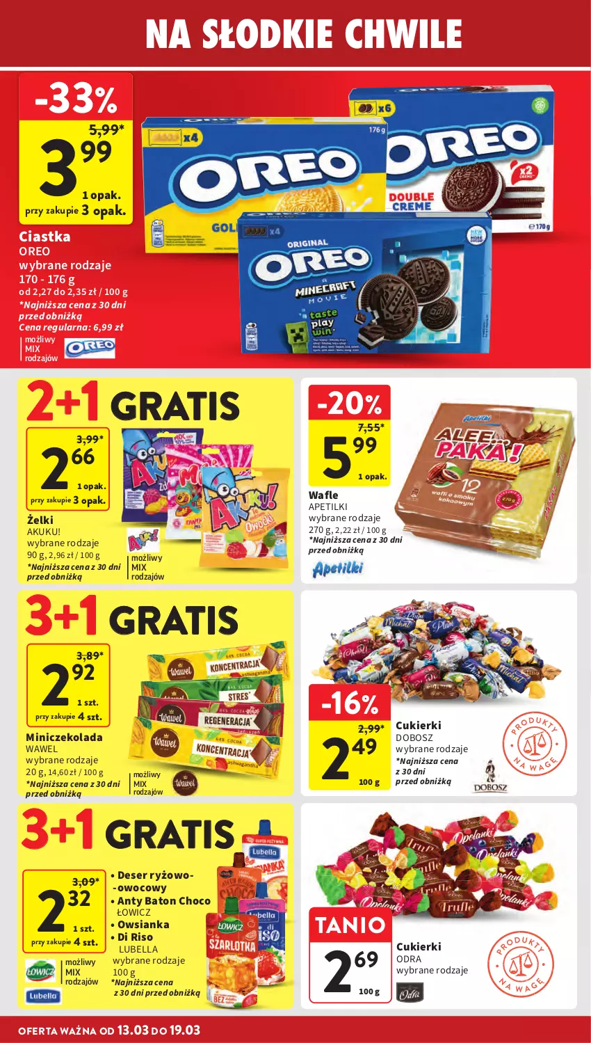 Gazetka promocyjna Intermarche - Gazetka promocyjna - ważna 13.03 do 19.03.2025 - strona 26 - produkty: Baton, Bell, Bella, Ciastka, Cukier, Cukierki, Czekolada, Deser, Gra, Lubella, Oreo, Owsianka, Ryż, Ser, Wafle, Wawel