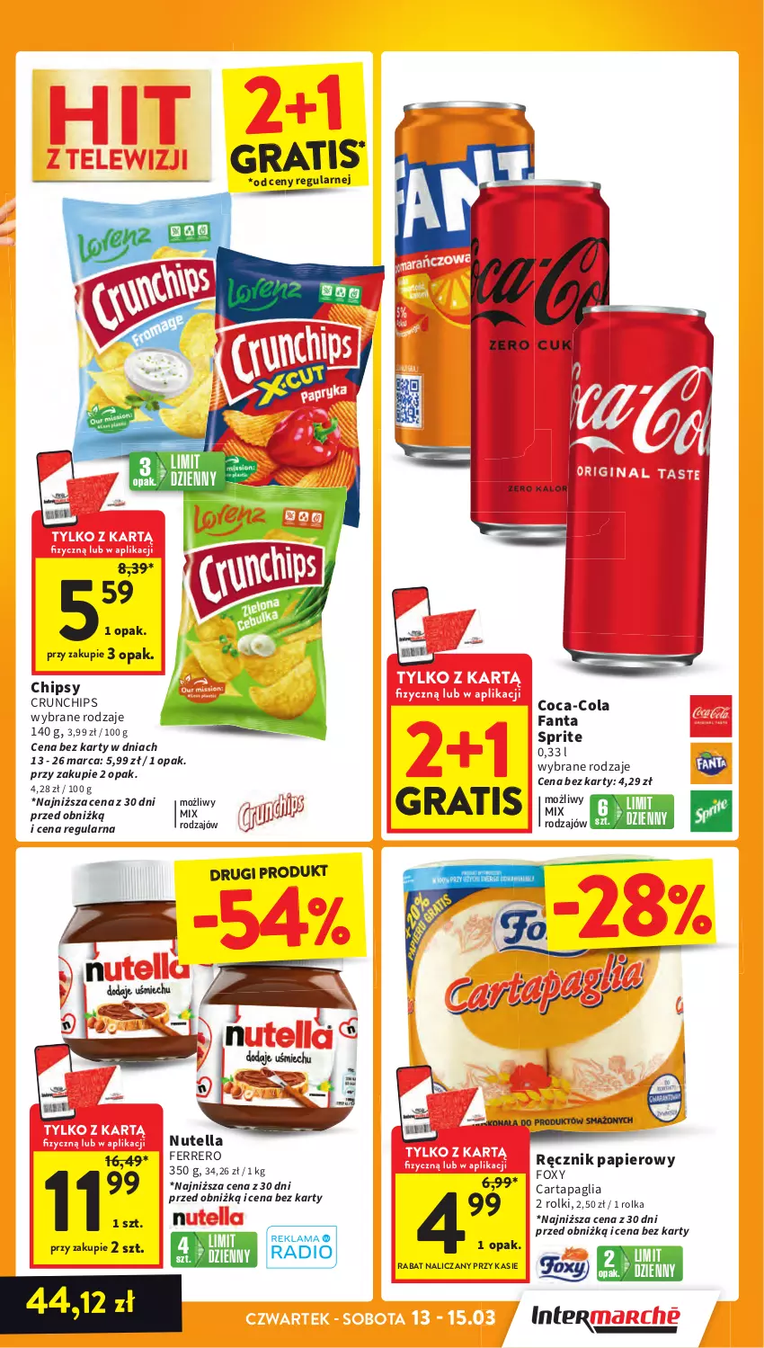 Gazetka promocyjna Intermarche - Gazetka promocyjna - ważna 13.03 do 19.03.2025 - strona 3 - produkty: Chipsy, Coca-Cola, Crunchips, Fa, Fanta, Ferrero, Foxy, Gra, Nutella, Papier, Ręcznik, Rolki, Sprite