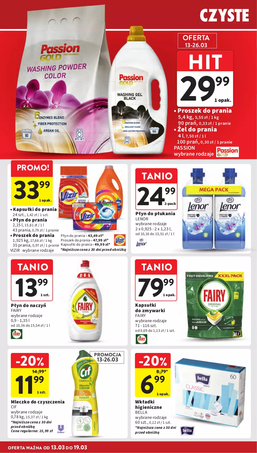 Gazetka promocyjna Intermarche - Gazetka promocyjna - ważna 13.03 do 19.03.2025 - strona 32 - produkty: Bell, Bella, Cif, Fa, Fairy, Kapsułki do prania, Lenor, Mleczko, Płyn do płukania, Płyn do prania, Proszek do prania, Vizir, Wkładki, Zmywarki