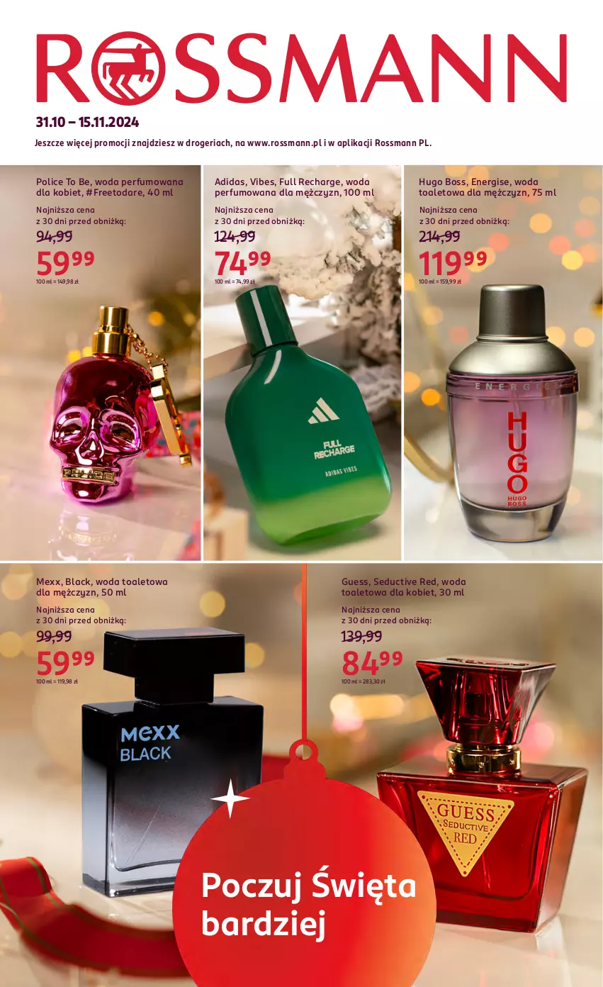 Gazetka promocyjna Rossmann - 31 października - ważna 31.10 do 15.11.2024 - strona 1 - produkty: Adidas, Hugo Boss, Lack, Mexx, Perfum, Woda, Woda perfumowana, Woda toaletowa