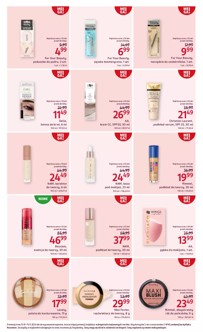 Gazetka promocyjna Rossmann - 31 października - ważna 31.10 do 15.11.2024 - strona 10 - produkty: Bourjois, Fa, For Your Beauty, Korektor do twarzy, Laur, Lovely, Makijaż, Max Factor, Paleta, Pęseta, Podkład, Podkład do twarzy, Poduszka, Róż do policzków, Rozświetlacz, Rum, Ser, Serum