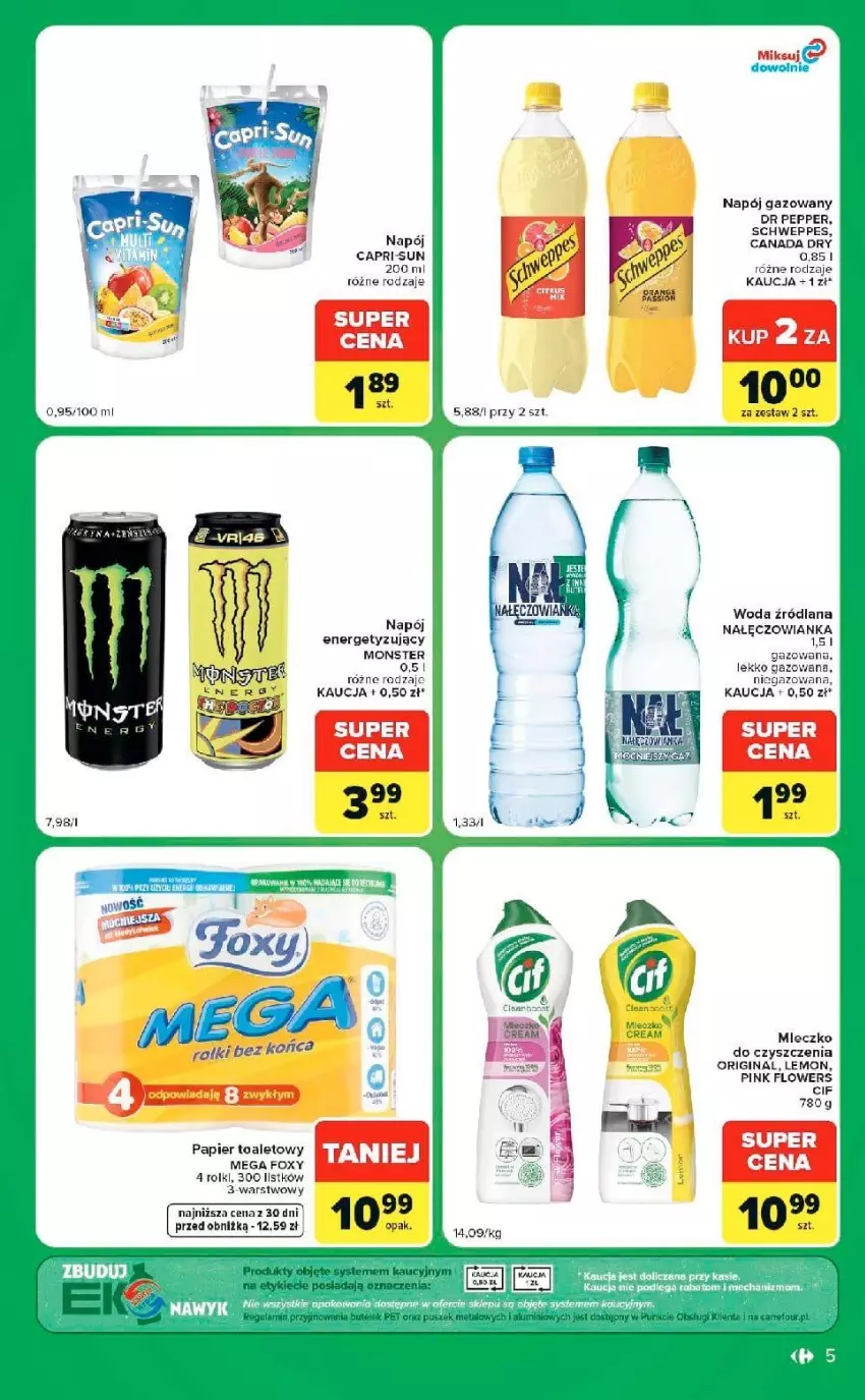 Gazetka promocyjna Carrefour - Gazetka Express w SUMIE ekspresowe zakupy - ważna 08.09 do 14.09.2026 - strona 5 - produkty: Cif, Gin, LANA, Mleczko, Nałęczowianka, Napój, Napój gazowany, Papier, Papier toaletowy, Rolki, Schweppes, Woda