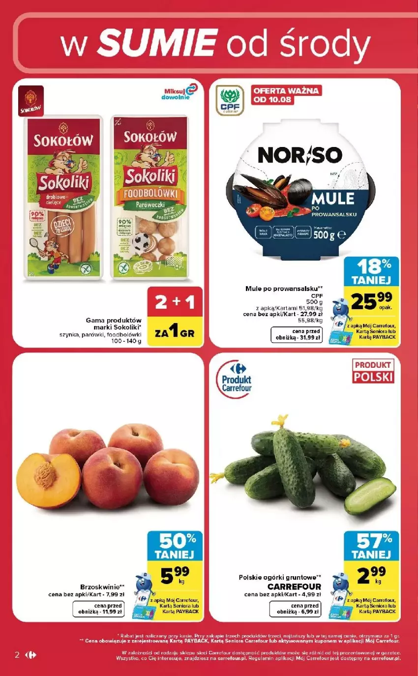 Gazetka promocyjna Carrefour - Gazetka Carrefour, Market w SUMIE od środy WEEKEND OKAZJI - ważna 12.08 do 14.08.2026 - strona 2 - produkty: Fa, Grunt, Jaja, LG, Lion, Mule, Parówki, Sok, Szynka