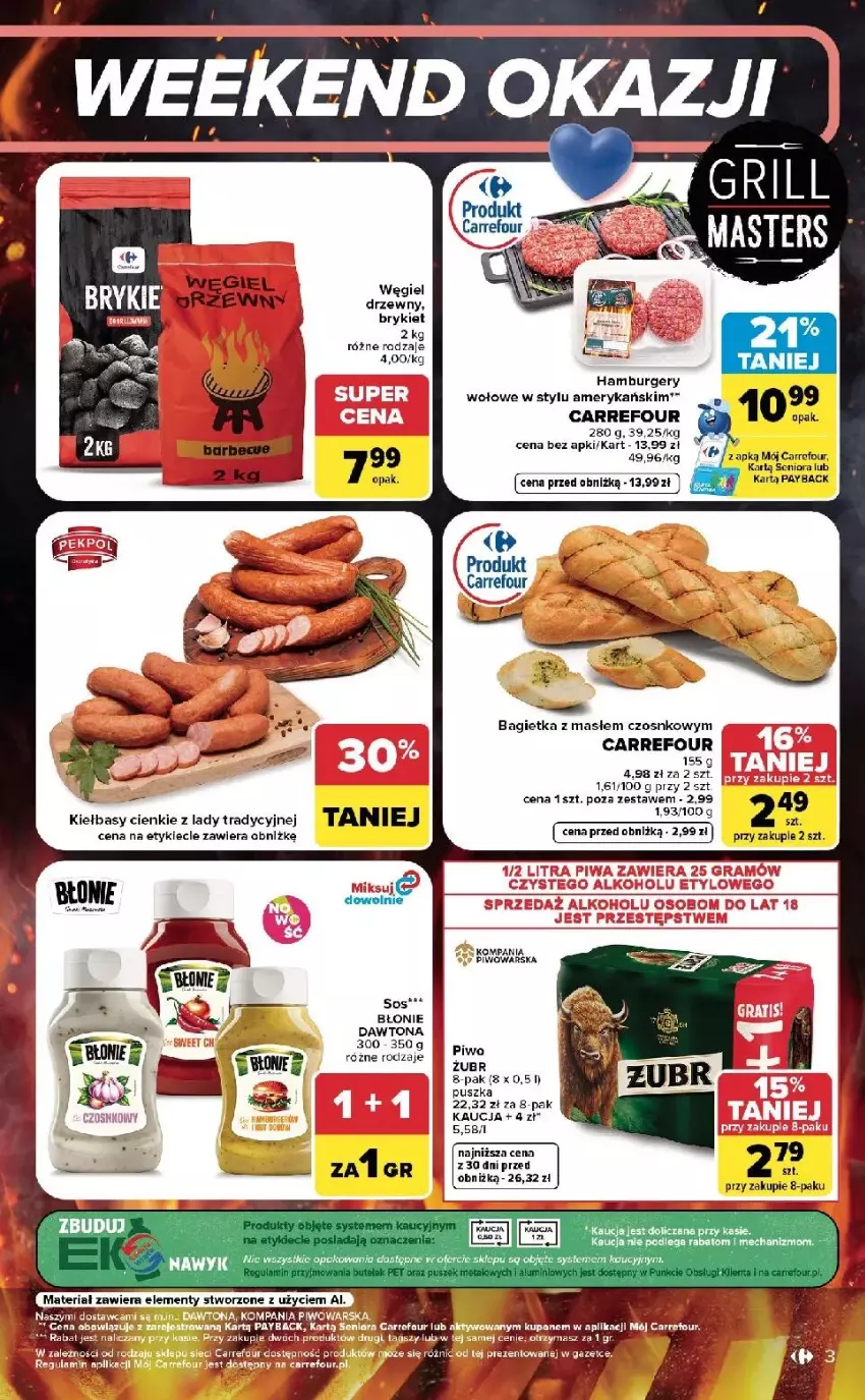 Gazetka promocyjna Carrefour - Gazetka Carrefour, Market w SUMIE od środy WEEKEND OKAZJI - ważna 12.08 do 14.08.2026 - strona 3 - produkty: Bagietka, Burger, Dawtona, Hamburger, Piwo, Por, Ser, Węgiel drzewny