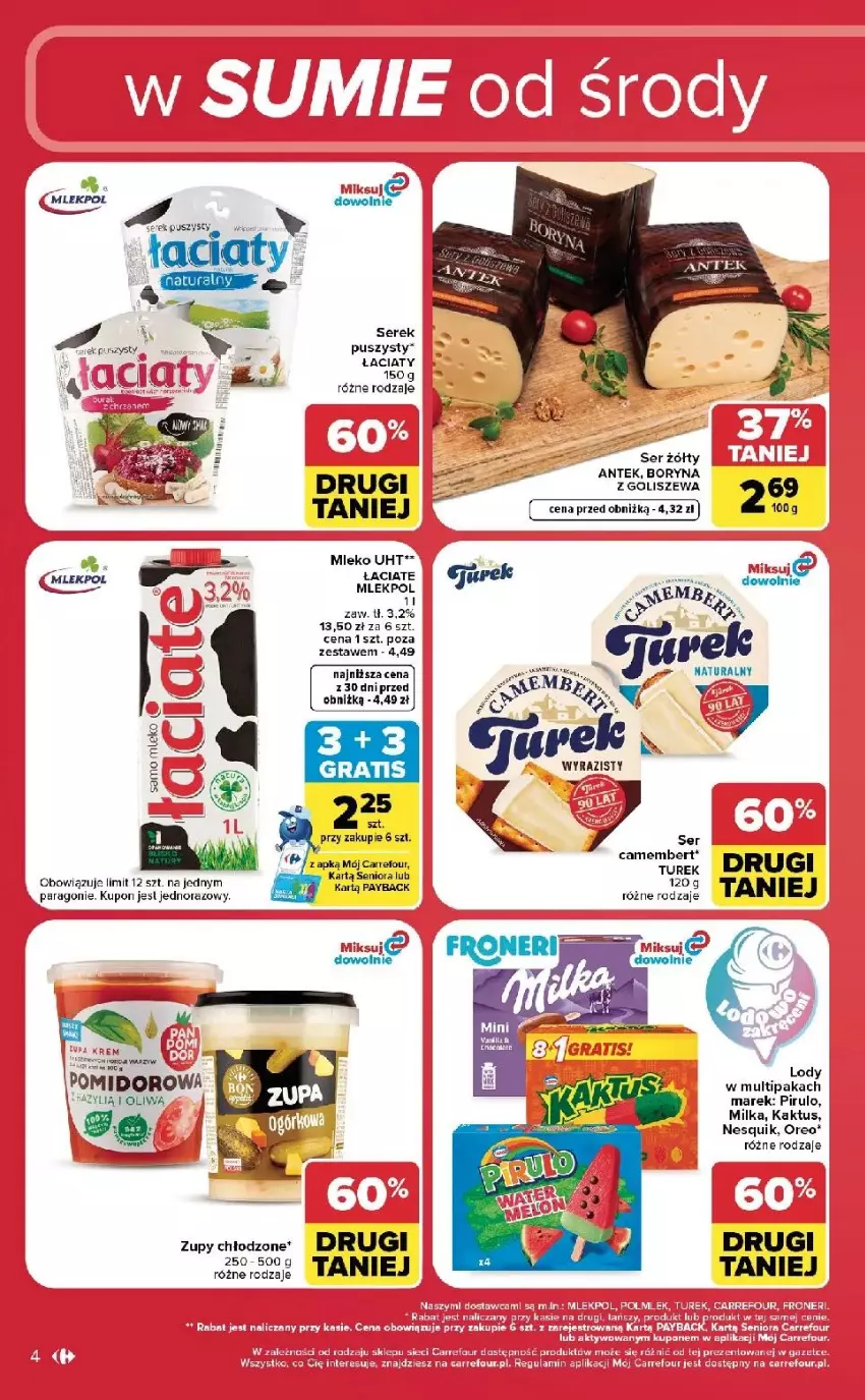 Gazetka promocyjna Carrefour - Gazetka Carrefour, Market w SUMIE od środy WEEKEND OKAZJI - ważna 12.08 do 14.08.2026 - strona 4 - produkty: Camembert, Fa, Kaktus, Lody, Milka, Mleko, Nesquik, Ser, Serek, Serek puszysty
