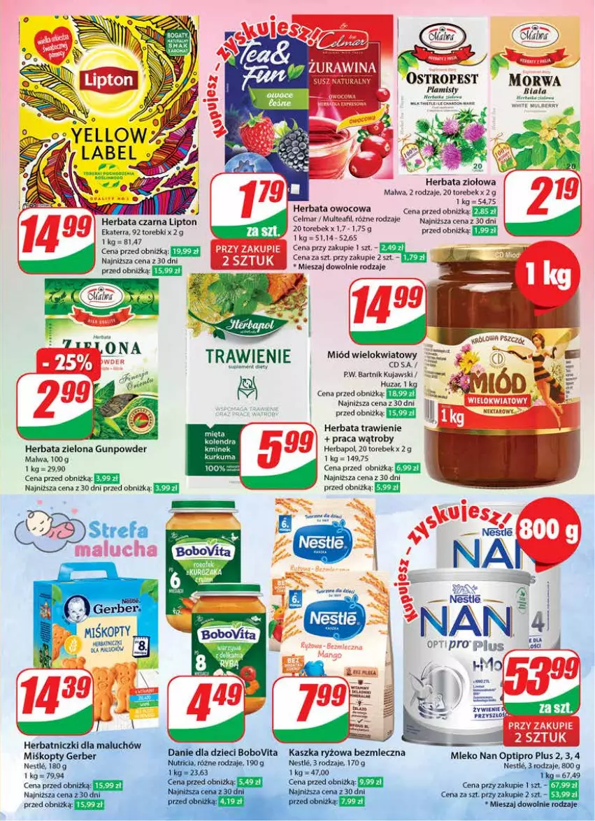 Gazetka promocyjna Dino - Gazetka 1 - ważna 03.01 do 09.01.2024 - strona 5 - produkty: BoboVita, Celma, Danie dla dzieci, Dzieci, Fa, Gerber, Herbapol, Herbata, Herbata czarna, Herbata owocowa, Kujawski, Lipton, Mięta, Miód, Mleko, NAN Optipro, Nektar, Ostropes, Ryż