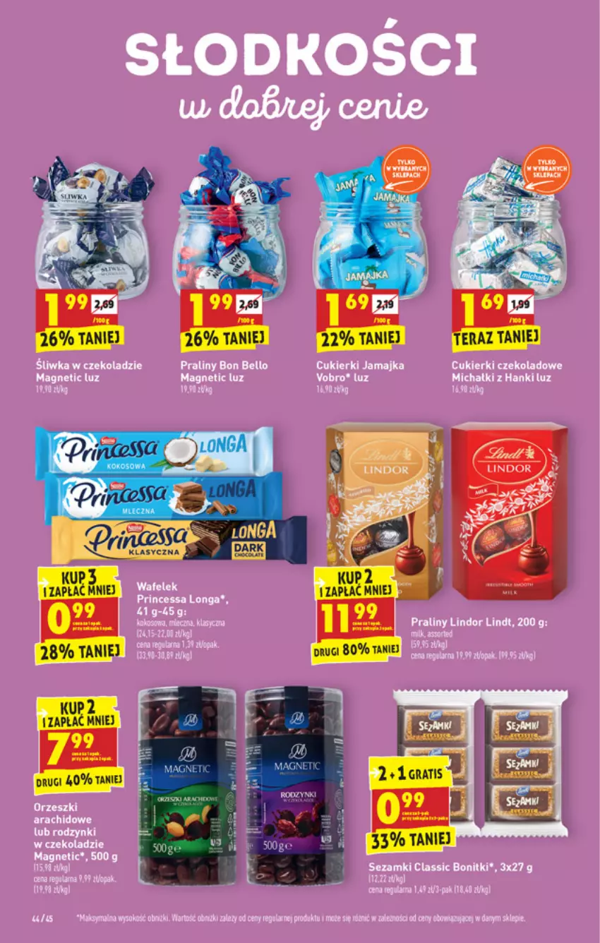 Gazetka promocyjna Biedronka - W tym tygodniu - ważna 30.08 do 04.09.2021 - strona 44 - produkty: Bell, Bonitki, Cukier, Cukierki, Cukierki czekoladowe, Lindor, Lindt, Michałki, Praliny, Princessa, Rodzynki, Sezam, Wafelek