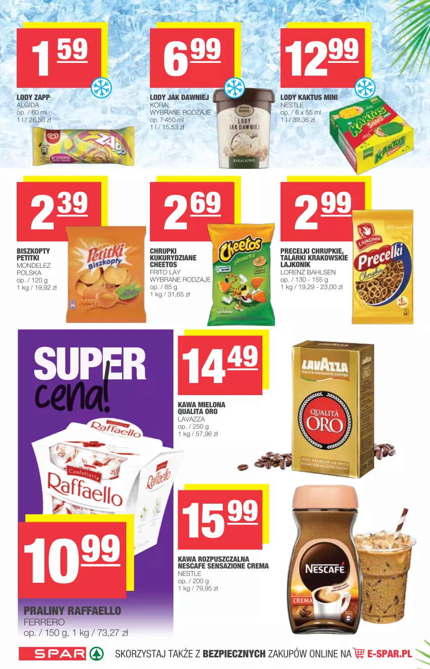 Gazetka promocyjna Spar - Spar - ważna 23.06 do 29.06.2021 - strona 6 - produkty: Algida, Biszkopty, Cheetos, Chrupki, Ferrero, Kaktus, Kawa, Kawa mielona, Kawa rozpuszczalna, Lajkonik, Lavazza, LG, Lody, Lorenz, Piec, Precelki