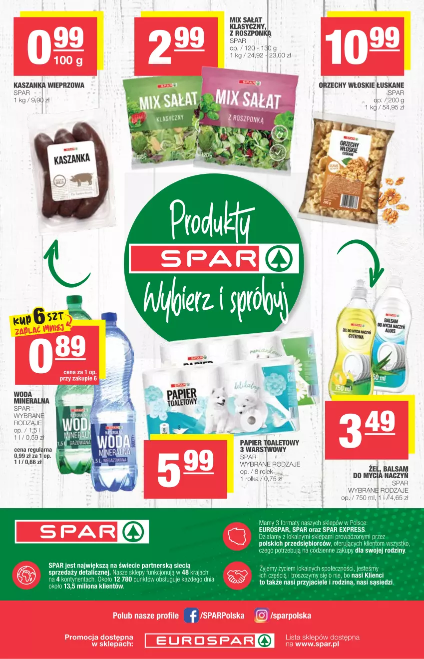 Gazetka promocyjna Spar - Spar - ważna 23.06 do 29.06.2021 - strona 8 - produkty: Kasza, Kaszanka, Lion, O nas, Orzechy włoskie, Papier, Papier toaletowy, Sałat, Woda, Woda mineralna