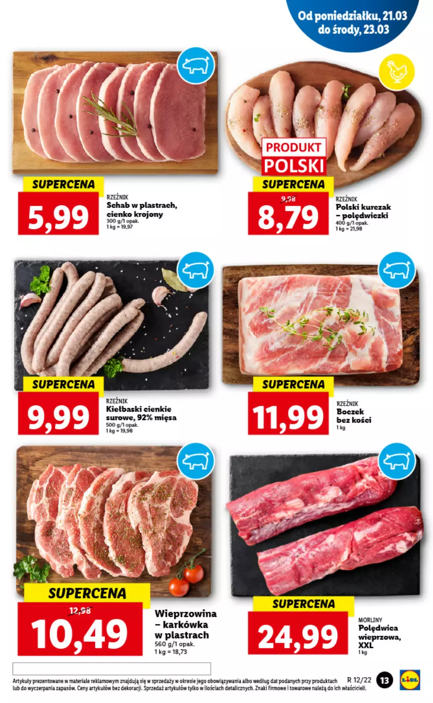 Gazetka promocyjna Lidl - GAZETKA - ważna 21.03 do 23.03.2022 - strona 13 - produkty: Kurczak, Morliny, Polędwica, Wieprzowina