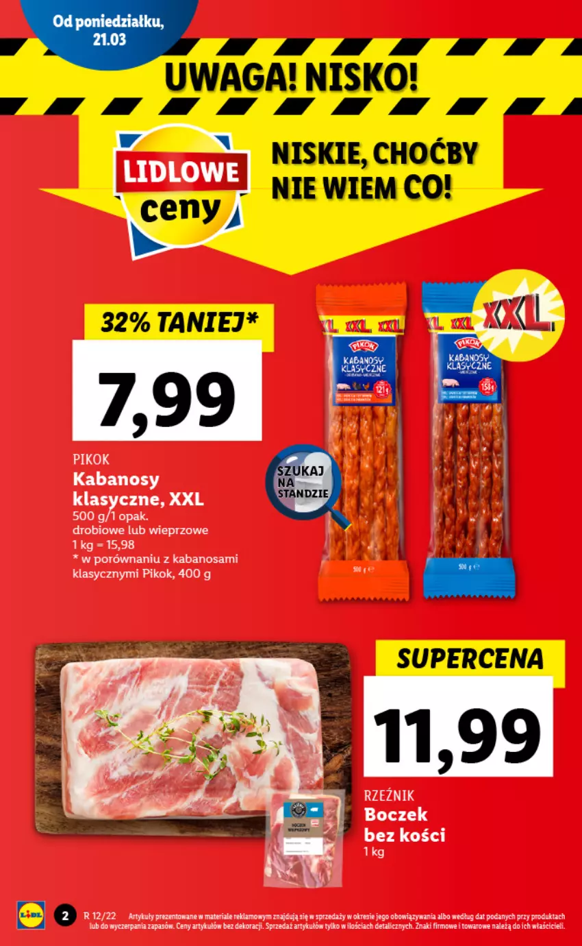 Gazetka promocyjna Lidl - GAZETKA - ważna 21.03 do 23.03.2022 - strona 2 - produkty: Boczek, Boczek bez kości, Kabanos, PIKOK, Por, Waga