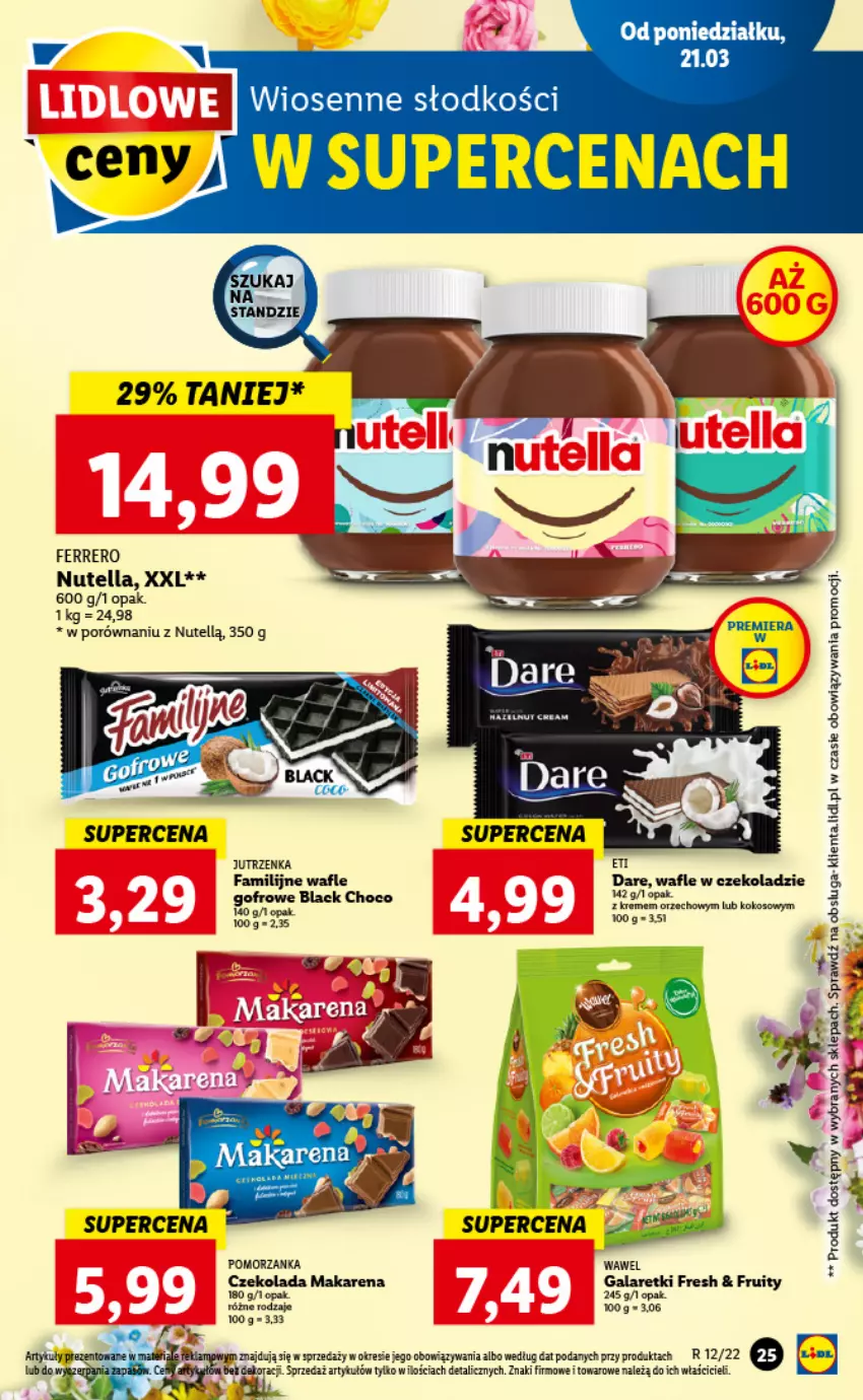 Gazetka promocyjna Lidl - GAZETKA - ważna 21.03 do 23.03.2022 - strona 25 - produkty: Czekolada, Fa, Ferrero, Gala, Galaretki, Lack, Nutella, Por, Wafle, Wawel