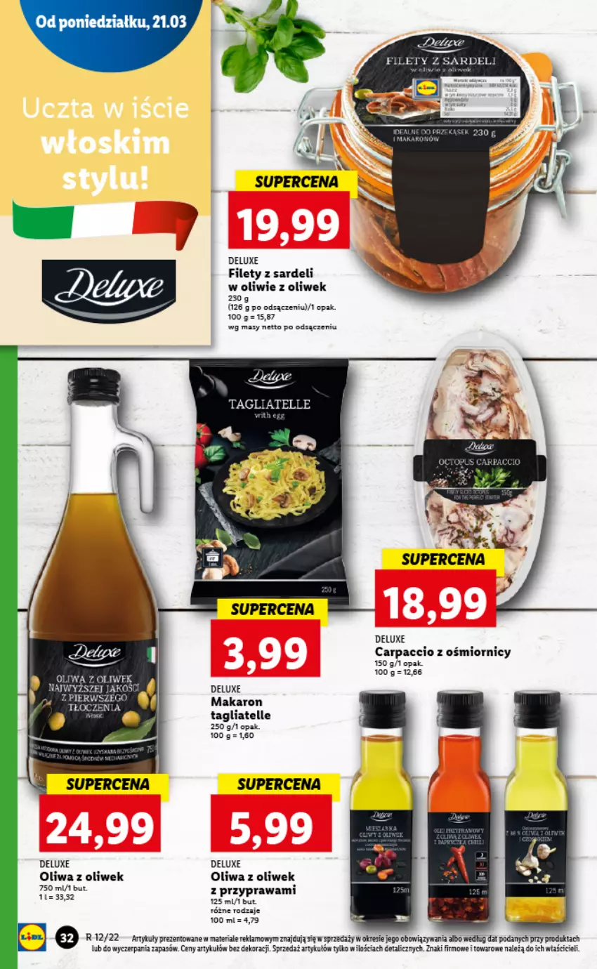 Gazetka promocyjna Lidl - GAZETKA - ważna 21.03 do 23.03.2022 - strona 32 - produkty: Carpaccio, Makaron, Oliwa z oliwek, Tagliatelle