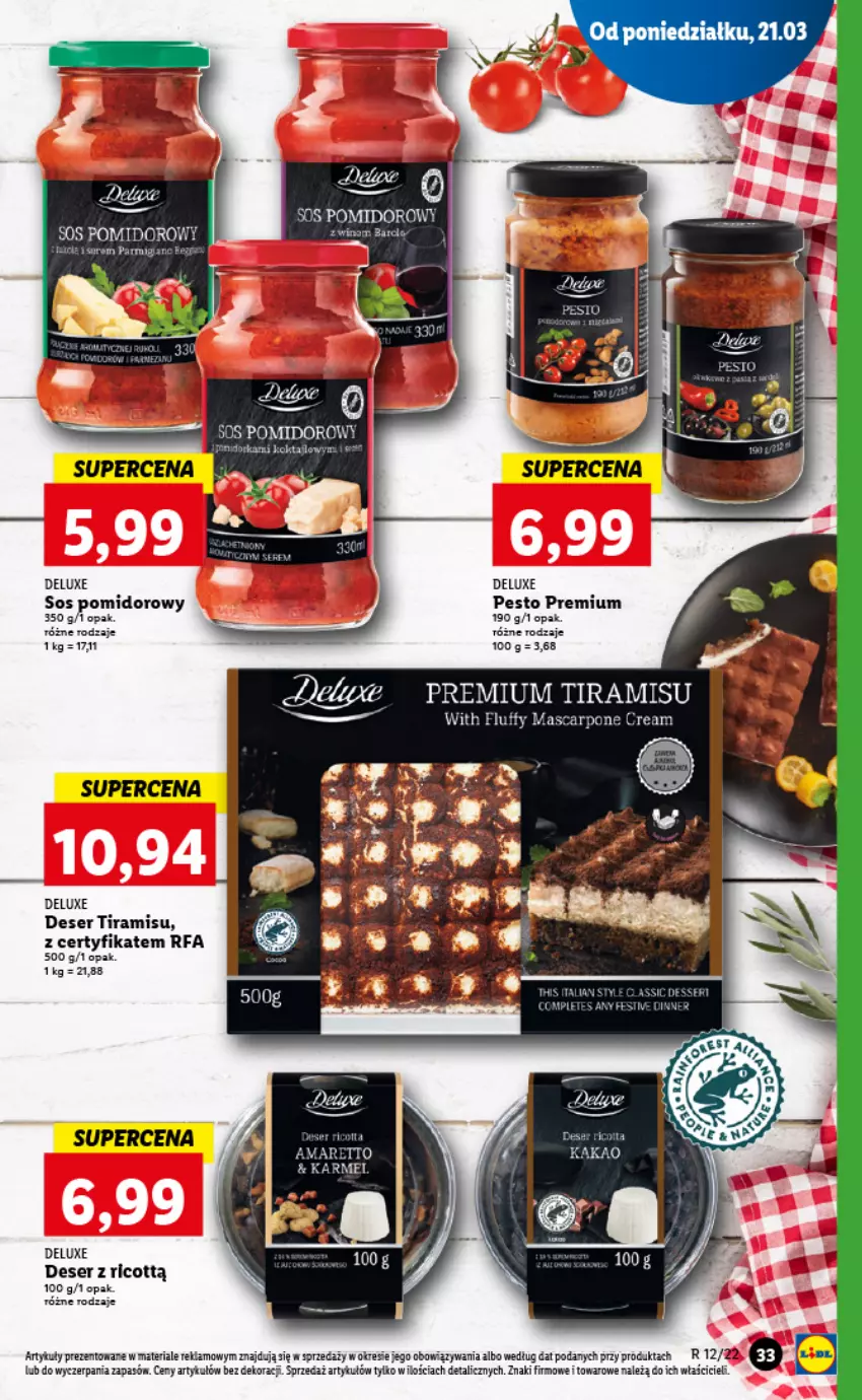 Gazetka promocyjna Lidl - GAZETKA - ważna 21.03 do 23.03.2022 - strona 33 - produkty: Deser, Fa, Gra, Mascarpone, Pesto, Ser, Sos, Sos pomidorowy