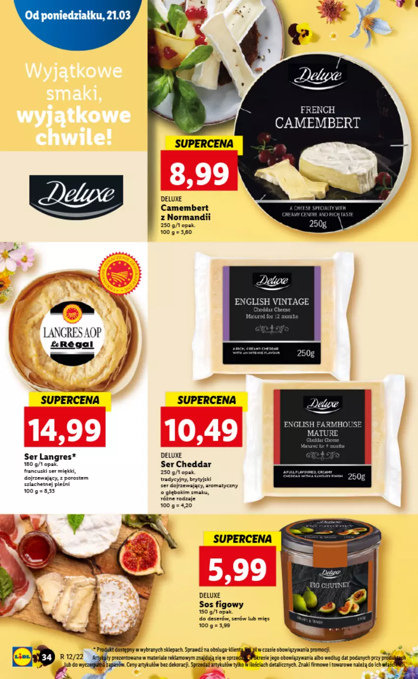 Gazetka promocyjna Lidl - GAZETKA - ważna 21.03 do 23.03.2022 - strona 34 - produkty: Camembert, Cheddar, Deser, Gres, Por, Rama, Ser, Sos