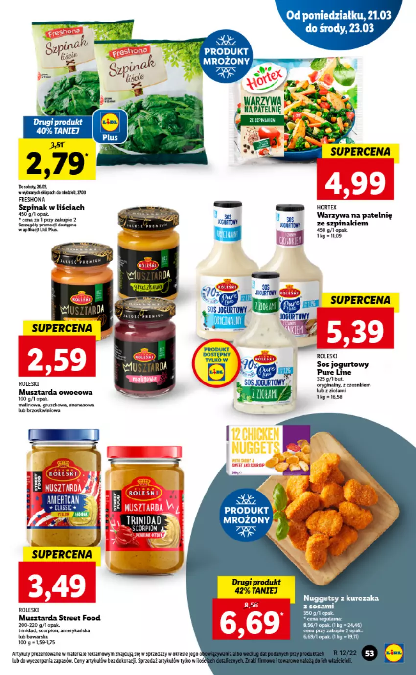 Gazetka promocyjna Lidl - GAZETKA - ważna 21.03 do 23.03.2022 - strona 53 - produkty: Ananas, Gin, Hortex, Jogurt, Kurczak, Mus, Musztarda, Pur, Szpinak, Tera, Warzywa