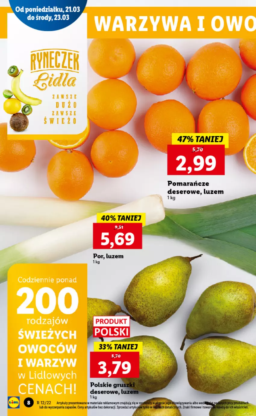 Gazetka promocyjna Lidl - GAZETKA - ważna 21.03 do 23.03.2022 - strona 8 - produkty: Deser, Pomarańcze, Por, Ser