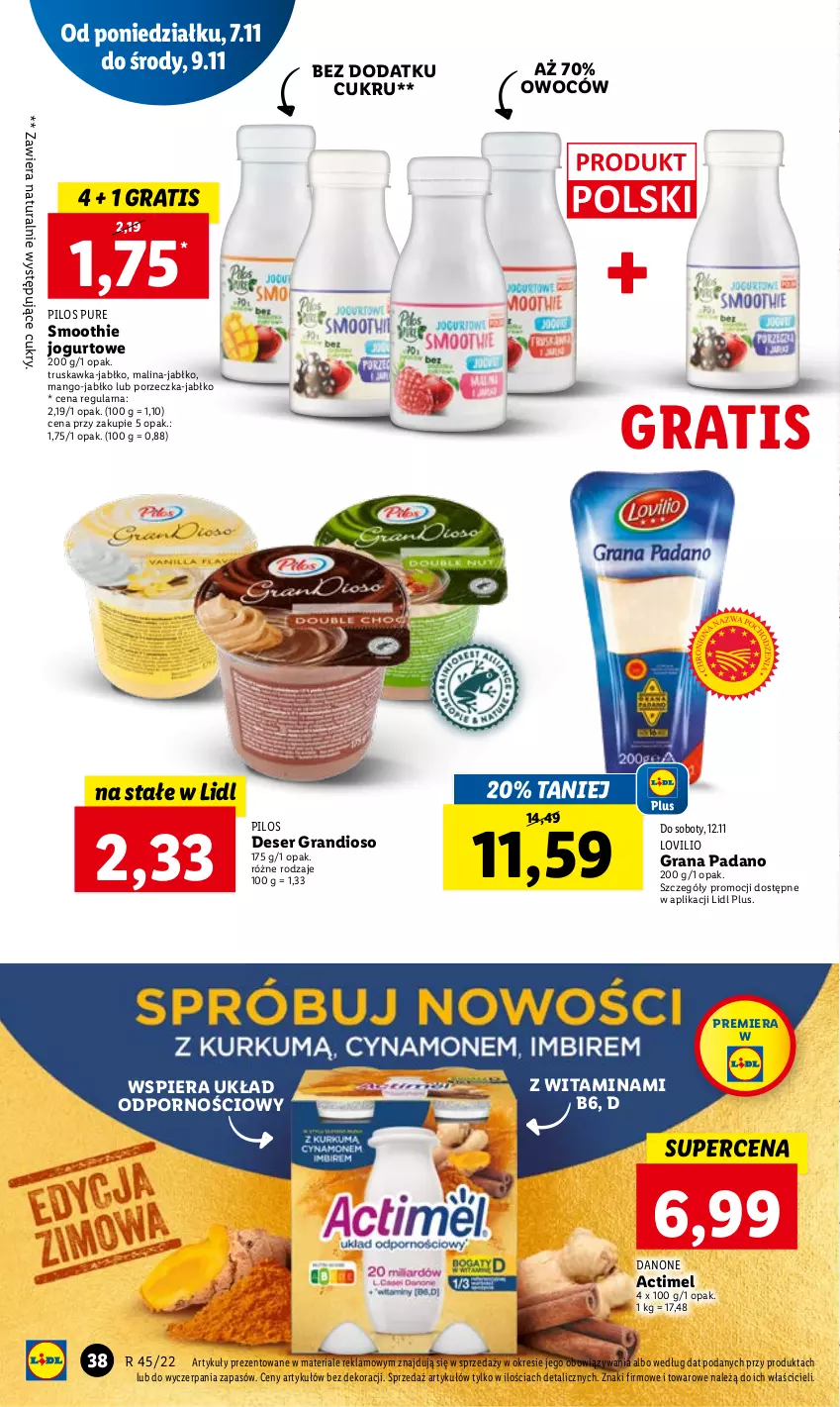 Gazetka promocyjna Lidl - GAZETKA - ważna 07.11 do 09.11.2022 - strona 42 - produkty: Actimel, Danone, Deser, Gra, Jogurt, Lovi, Mango, Pilos, Por, Pur, Ser, Smoothie