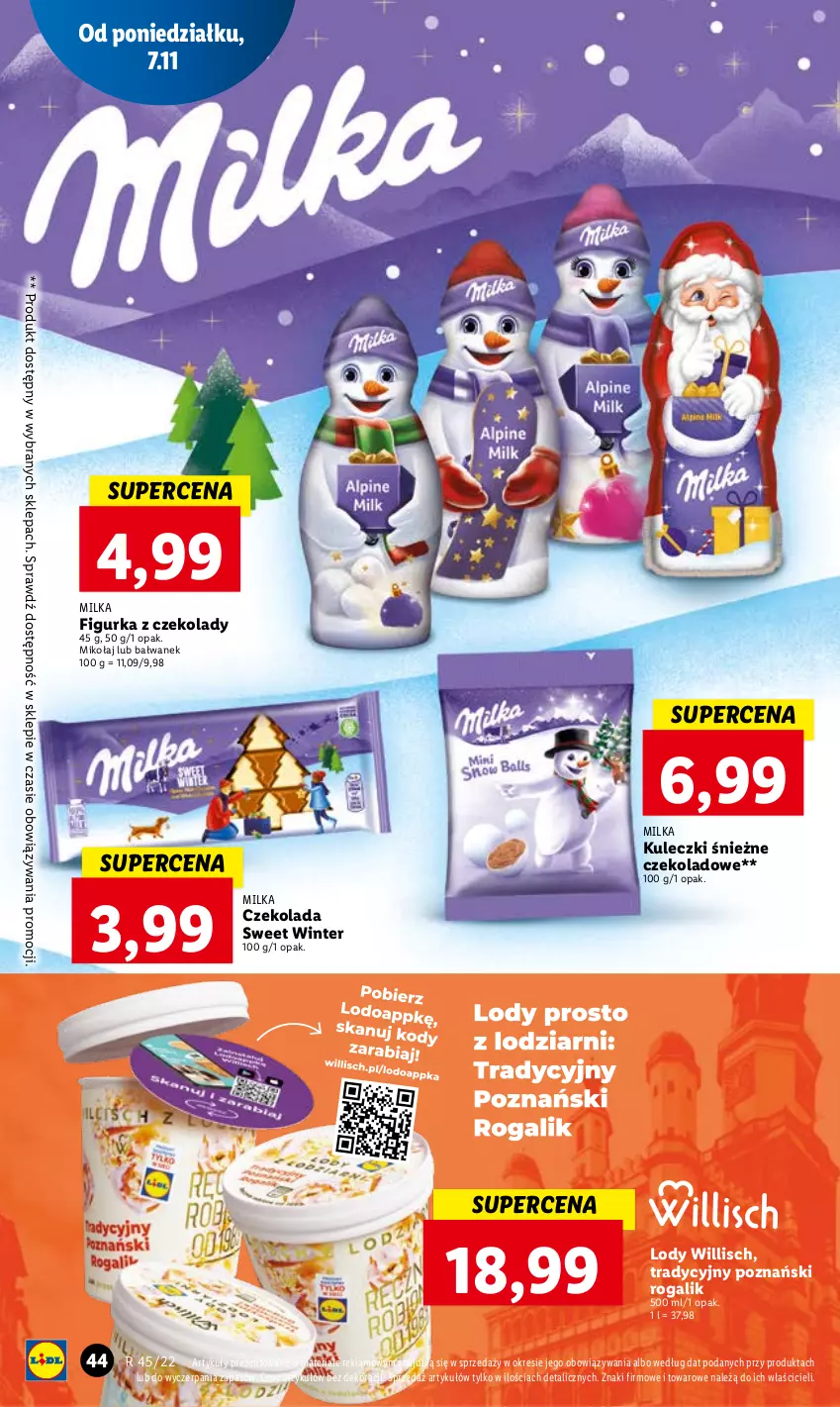 Gazetka promocyjna Lidl - GAZETKA - ważna 07.11 do 09.11.2022 - strona 48 - produkty: Czekolada, Figurka z czekolady, Lody, Milka, Rogal