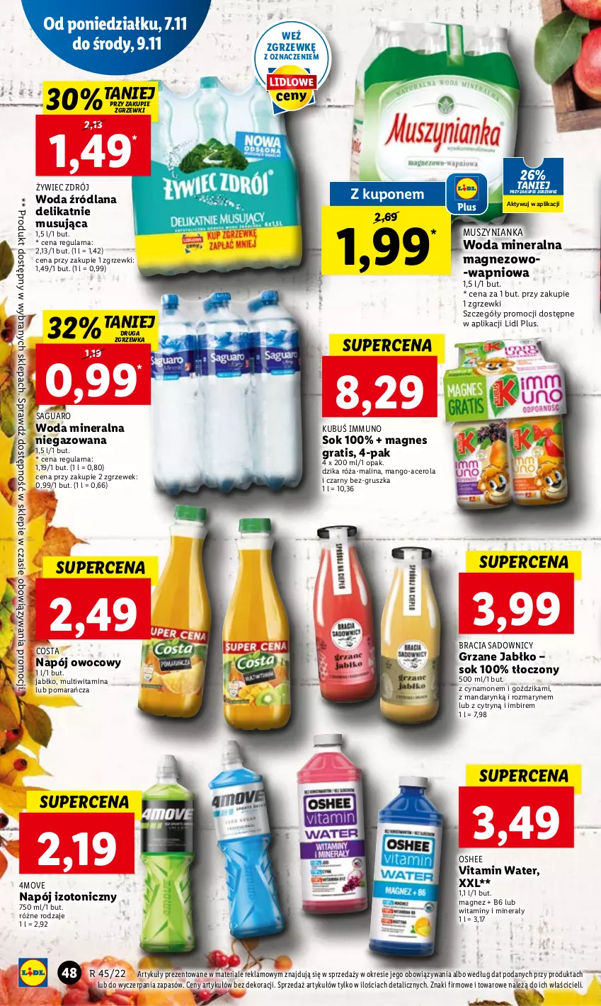 Gazetka promocyjna Lidl - GAZETKA - ważna 07.11 do 09.11.2022 - strona 52 - produkty: Acer, Dzika róża, Gra, Imbir, Kubuś, LANA, Magnez, Mango, Mus, Muszynianka, Napój, Napój izotoniczny, Oshee, Róża, Sok, Woda, Woda mineralna