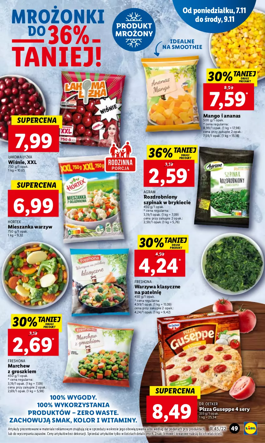 Gazetka promocyjna Lidl - GAZETKA - ważna 07.11 do 09.11.2022 - strona 53 - produkty: Ananas, Dr. Oetker, Gra, Hortex, Mango, Mieszanka warzyw, Pizza, Ser, Smoothie, Szpinak, Warzywa