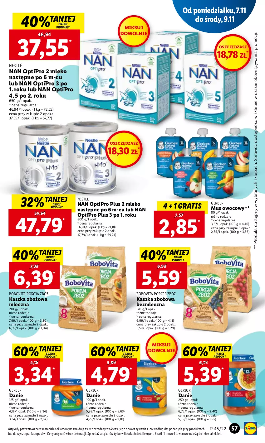 Gazetka promocyjna Lidl - GAZETKA - ważna 07.11 do 09.11.2022 - strona 63 - produkty: BoboVita, Gerber, Gra, Mleko, Mus, NAN Optipro, Nestlé, O nas, Por