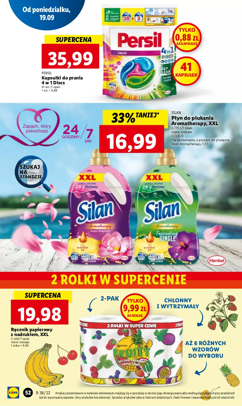 Gazetka promocyjna Lidl - GAZETKA - ważna 19.09 do 21.09.2022 - strona 54 - produkty: Kapsułki do prania, Papier, Persil, Płyn do płukania, Por, Ręcznik, Rolki, Silan