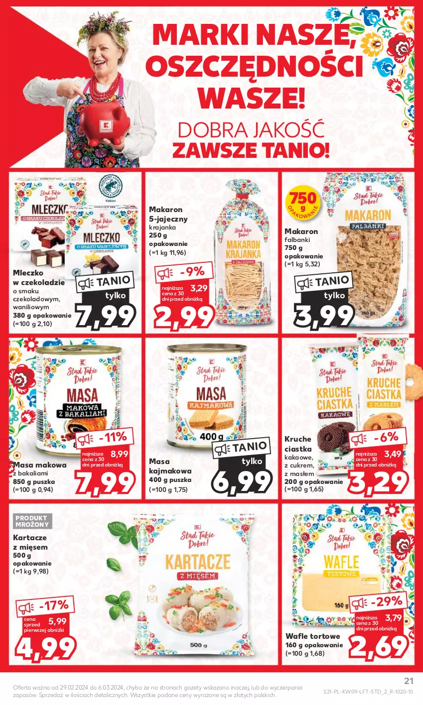 Gazetka promocyjna Kaufland - Gazetka tygodnia - ważna 29.02 do 06.03.2024 - strona 21 - produkty: Ciastka, Fa, Kakao, Makaron, Mleczko, Wafle, Wafle tortowe