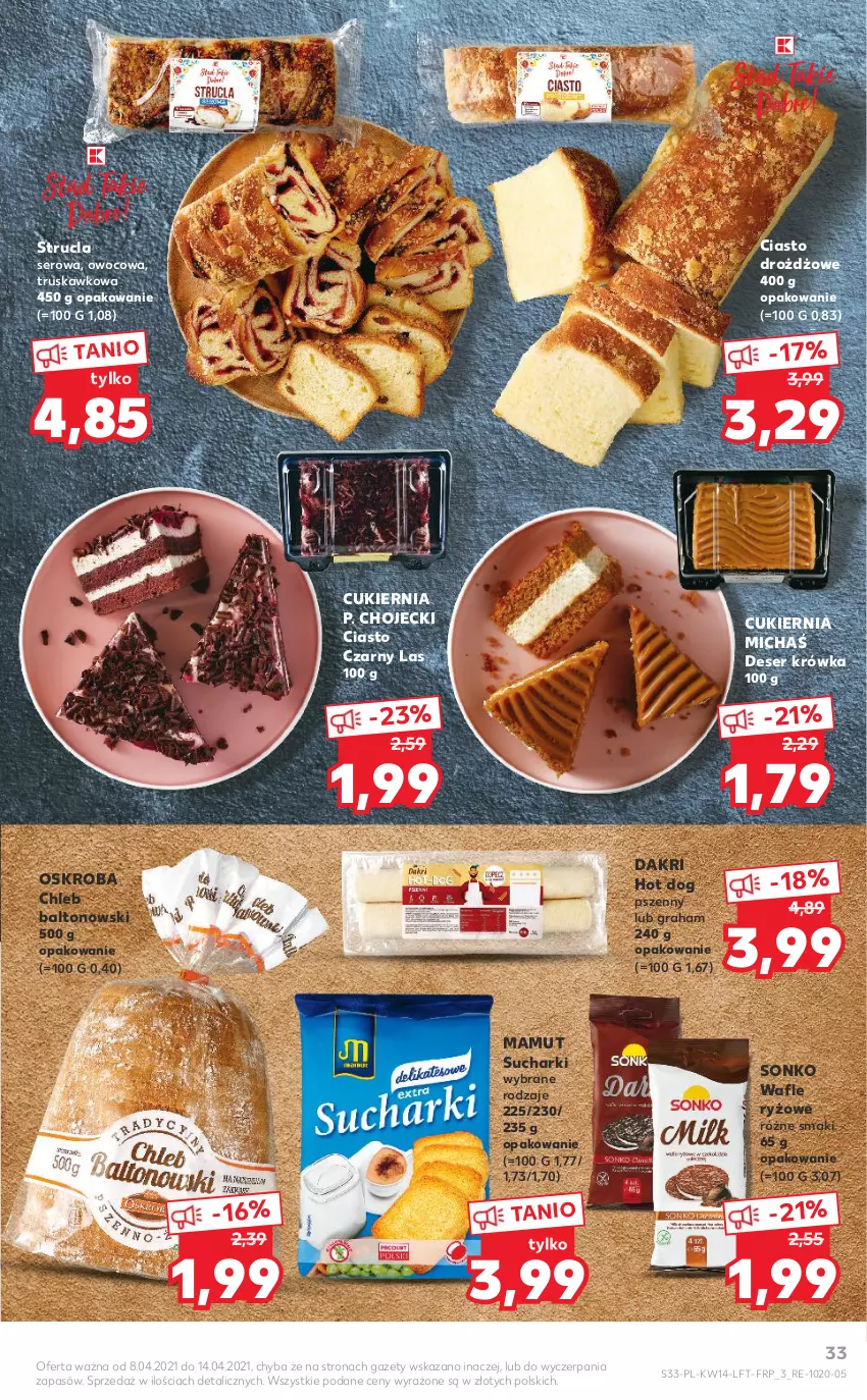 Gazetka promocyjna Kaufland - ważna 08.04 do 14.04.2021 - strona 33 - produkty: Chleb, Cukier, Deser, Gra, Hot dog, Ryż, Ser, Sonko, Strucla, Wafle