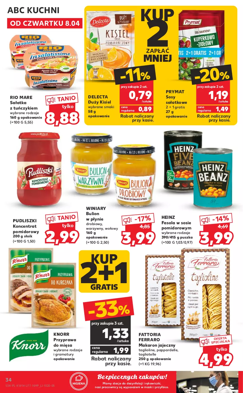 Gazetka promocyjna Kaufland - ważna 08.04 do 14.04.2021 - strona 34 - produkty: BIC, Bulion, Delecta, Dell, Fa, Fasola, Gra, Heinz, Kisiel, Knorr, Koncentrat pomidorowy, Lion, Makaron, Piec, Prymat, Pudliszki, Rama, Rio Mare, Sałat, Sałatka, Sos, Tagliatelle, Tuńczyk, Winiary