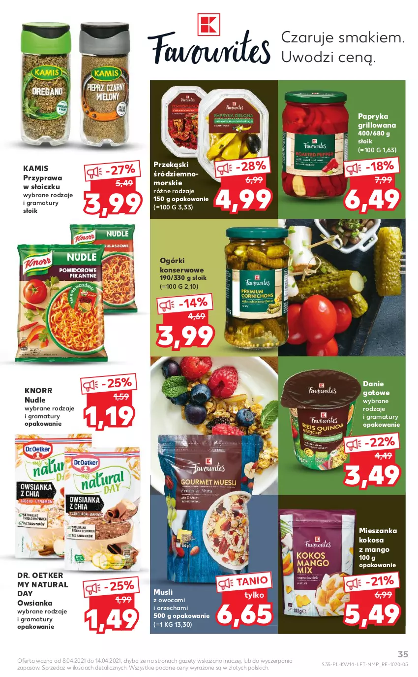 Gazetka promocyjna Kaufland - ważna 08.04 do 14.04.2021 - strona 35 - produkty: Danie gotowe, Dr. Oetker, Gra, Grill, Kamis, Knorr, Kokos, Mango, Mus, Ogórki konserwowe, Owsianka, Papryka, Papryka grillowana, Rama, Ser