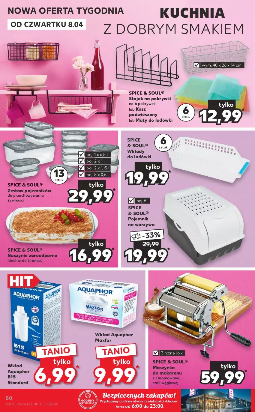 Gazetka promocyjna Kaufland - ważna 08.04 do 14.04.2021 - strona 50 - produkty: Aquaphor, Kosz, Kuchnia, Makaron, Maszynka, Naczynie żaroodporne, Piec, Pojemnik, Por, Rolki, Stojak, Szynka, Tera, Warzywa