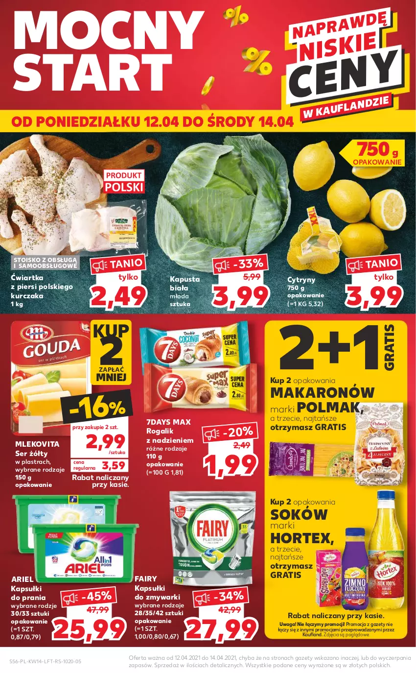 Gazetka promocyjna Kaufland - ważna 08.04 do 14.04.2021 - strona 56 - produkty: Ariel, Cytryny, Fa, Fairy, Gra, Hortex, Kapsułki do prania, Kurczak, Makaron, Mleko, Mlekovita, Olma, Rogal, Ser, Sok, Waga, Zmywarki