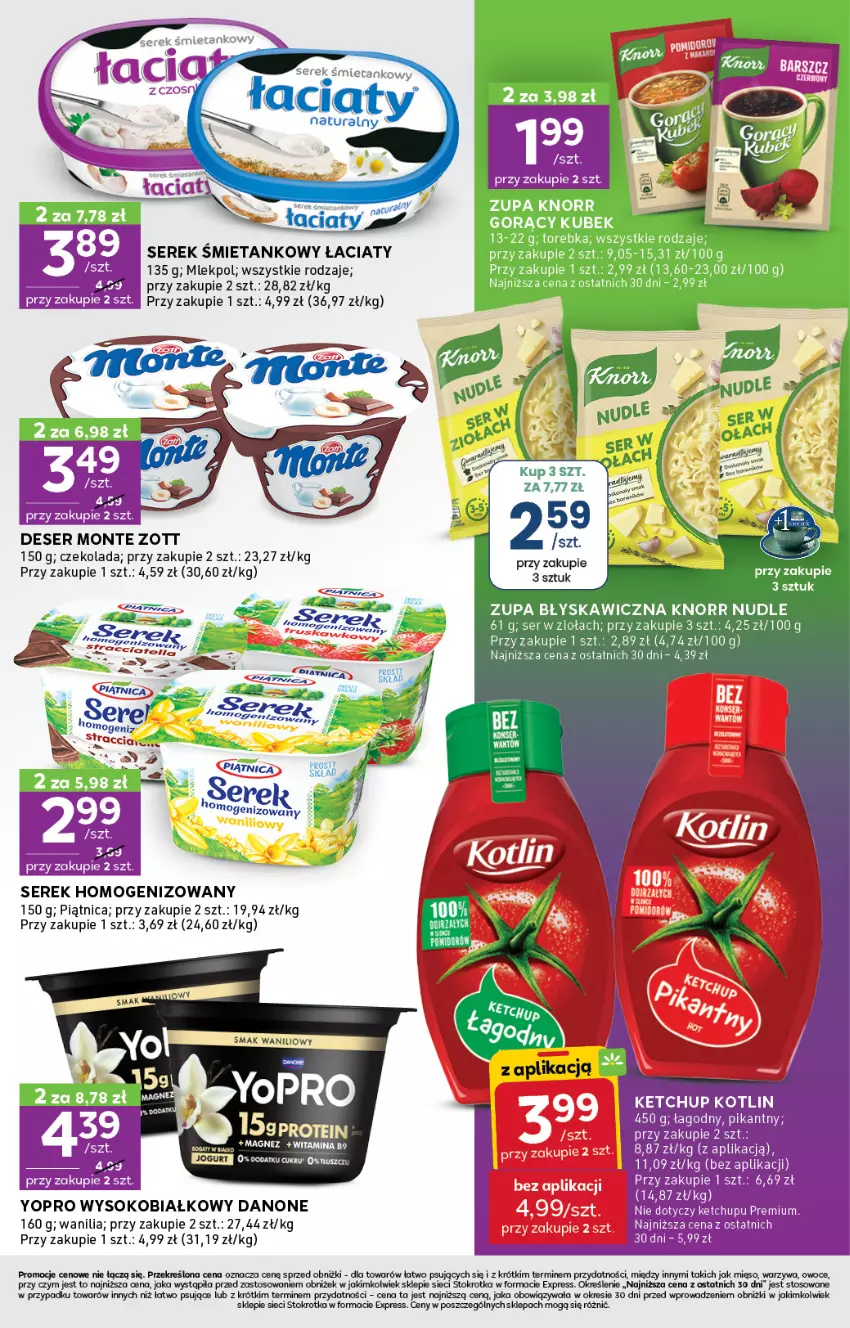 Gazetka promocyjna Stokrotka - Stokrotka Express - ważna 23.04 do 28.04.2025 - strona 3 - produkty: Czekolada, Danone, Deser, HP, Jogurt, Ketchup, Kotlin, Magnez, Mięso, Monte, Owoce, Piątnica, Ser, Serek, Serek homogenizowany, Sok, Warzywa, Zott
