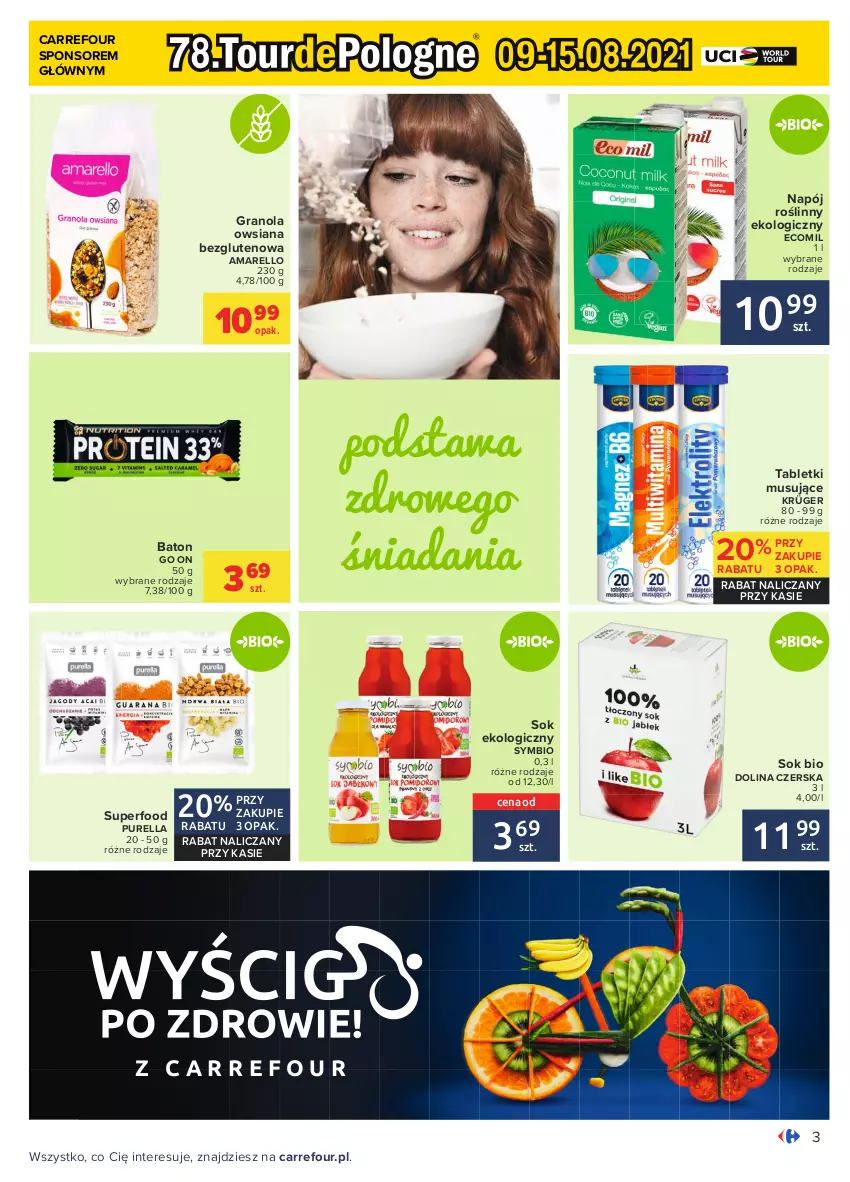 Gazetka promocyjna Carrefour - Gazetka Carrefour - ważna 09.08 do 21.08.2021 - strona 3 - produkty: Baton, Gra, Granola, Mus, Napój, Napój roślinny, Pur, Sok, Tablet, Tabletki musujące